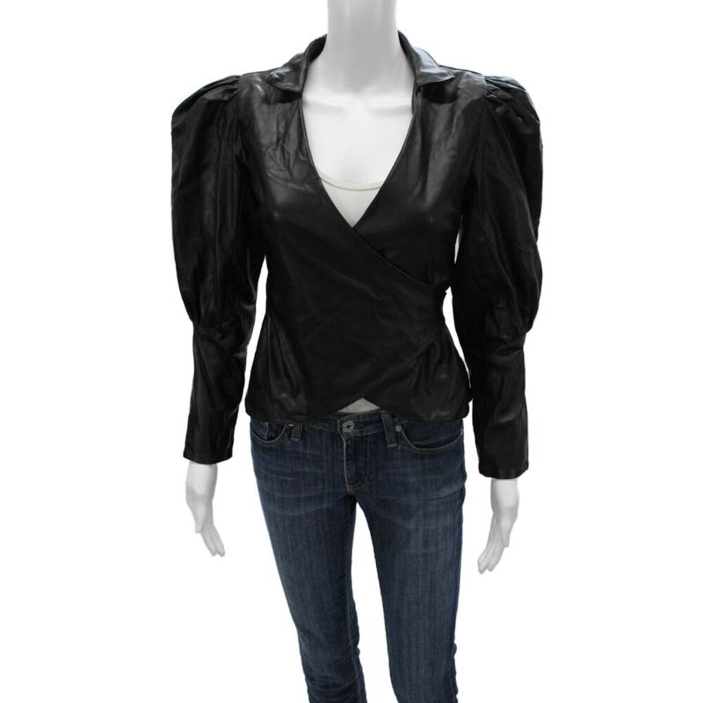 Nonchalant Label Women Bodysuit Black V-Neck Long Sleeve Tie Closure Size XS
